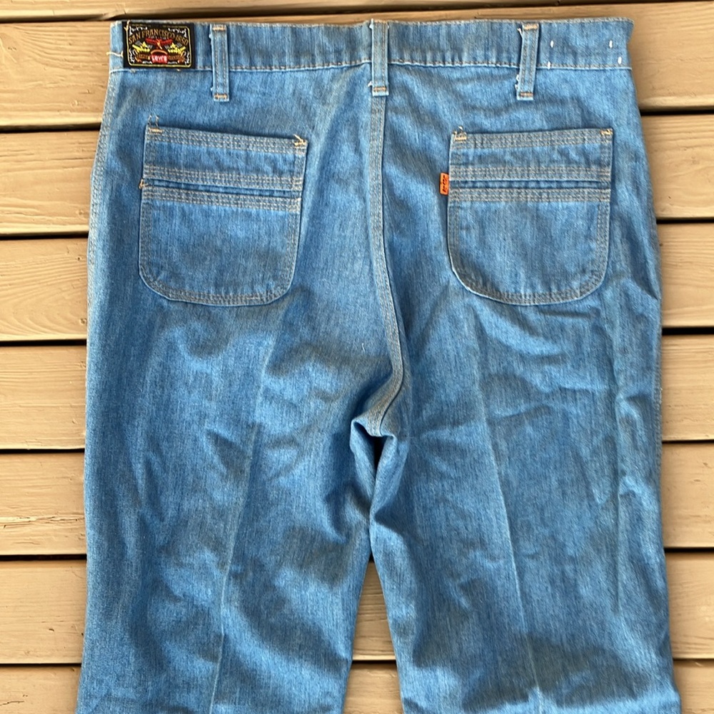 70's Levi's Orange Tab Light Wash High Rise Straight Bootcut Jeans mens 34/34 - Picture 15 of 16